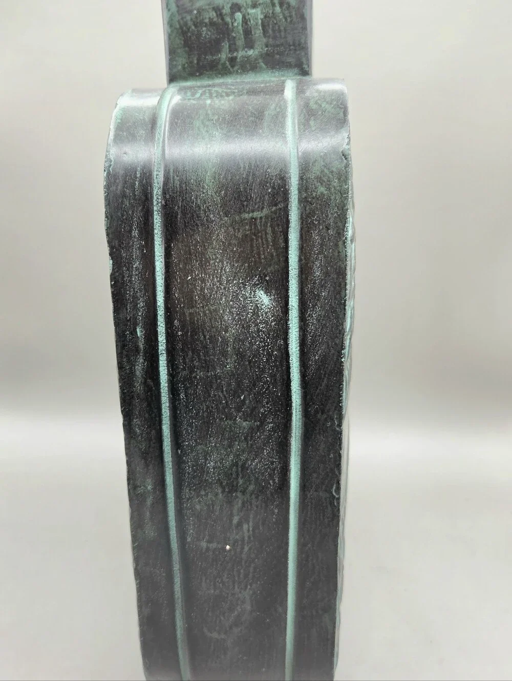 Large Ornate Embossed Pattern Steel Vase in Turquoise Patina